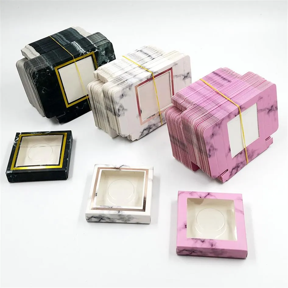 Caja de embalaje de pestañas de papel con bandeja, cajas de embalaje con diseño de mármol para pestañas de visón de 10mm- 25mm, Case327M cuadrado, 50 Uds.