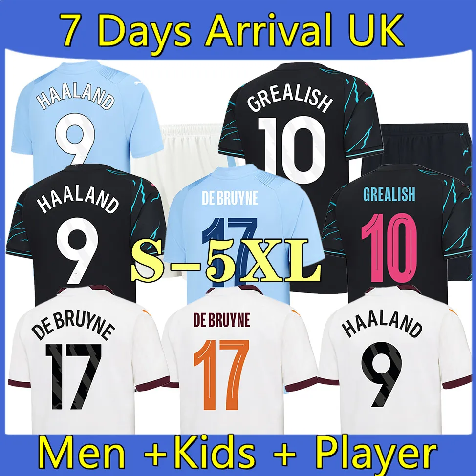 S-5xl Haaland Soccer Jerseys Wersja gracza Sterling Grealishmans Mans Cities MAHREZ Fani de Bruyne Foden 2023 24 Football Tops koszulka Kit dla dzieci Zestaw Młodzież dla chłopców młodzież