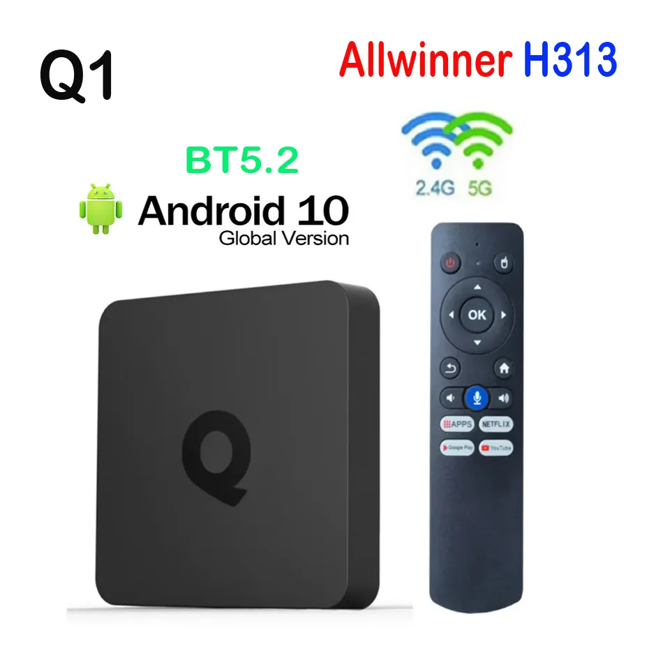 Q1 ATV H313 Android 10 Akıllı TV Kutusu Allwinner H313 2GB 16GB 2G 8G Çift WiFi Androidtv BT5.0 4K HD SET Üst Kutu Medya Oyuncusu