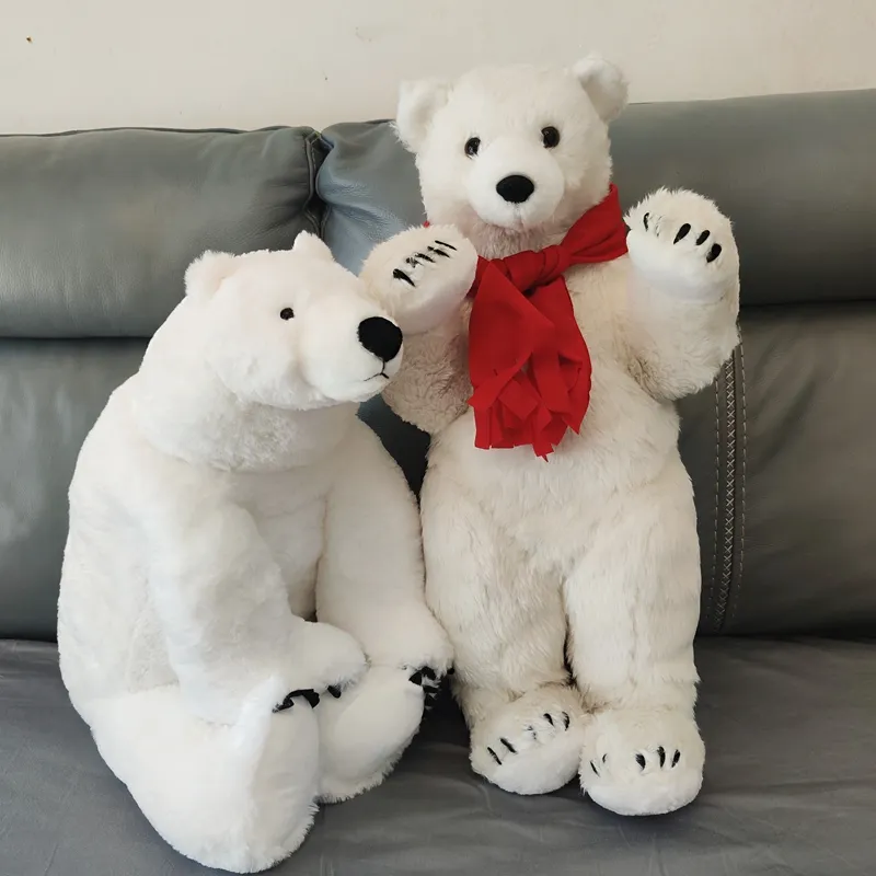 2 UNIDS Pop Navidad Realista Animal Oso Polar Peluche de Juguete Grande Suave Encantador Relleno Anime Osos Blancos Muñeca Regalo Deco 60 cm 70 cm DY80114