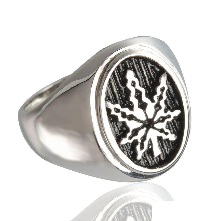 Solitaire Ring rostfritt stål Hög polerat guld Maple Leaf Mens Fashion Punk Gothic Sier Hip Hop Biker Plant Smycken Drop Delivery Dhndu