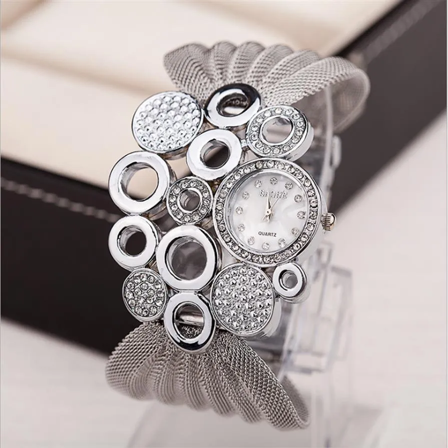 BAOHE Brand Personalized Fashion Clothing Accessories Silver Watches Wide Mesh Bracelet Ladies Watch Womens Wristwatches300W