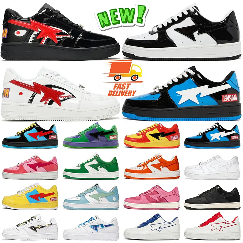 2023 chaussures de course de luxe plate-forme baskets basses sk8 hommes formateurs en cuir verni requin noir blanc bleu orange rose hommes femmes entraîneur de sport en plein air