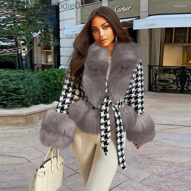 Women's Down Parkas Women's Jackets 2022 Women Thick Coat Houndstooth Kort päls i vintern quiltad förtjockning Slim Slimning Spets Fashionable Casual Top L230915