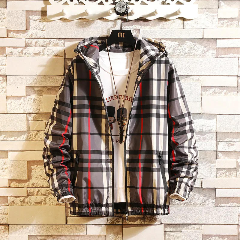 Men`s jackets men designer jacket slim fitting hooded plaid jacket large size casual coats