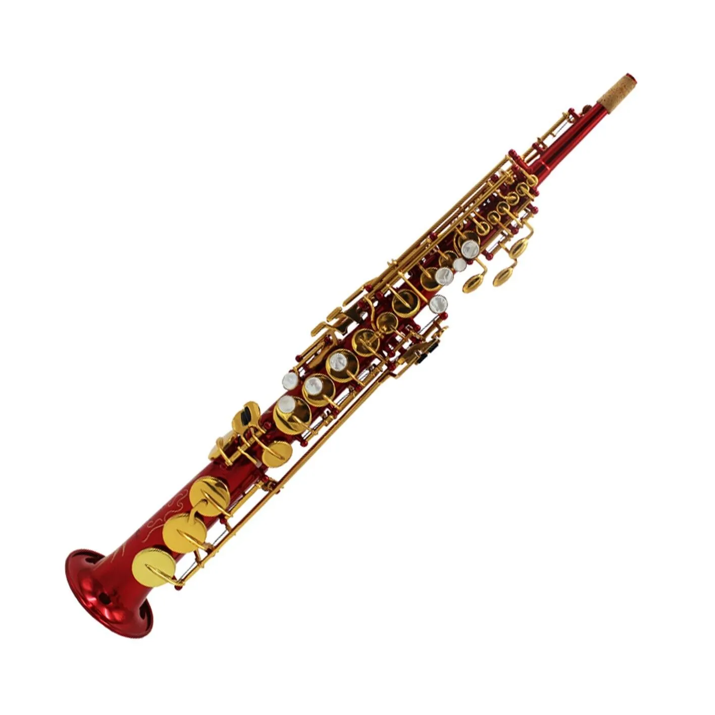 Eastern Music Shiny Red Lacquer One Piece Straight Soprano Saxophone With Case