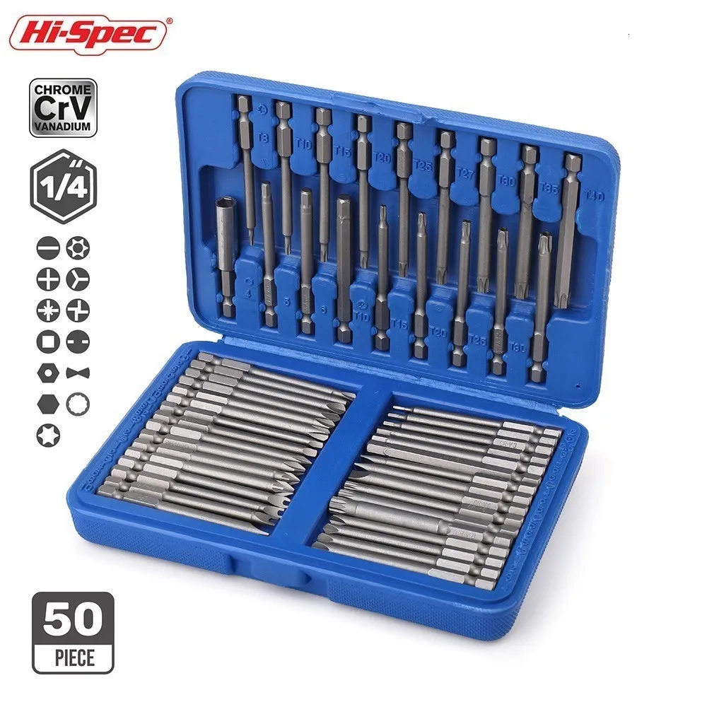 Tournevis 50pcs 75mm tournevis 1/4 embouts de tournevis jeu Long Allen Hex Pz2 Ph2 embout Torx CR-V embout de tournevis 230914