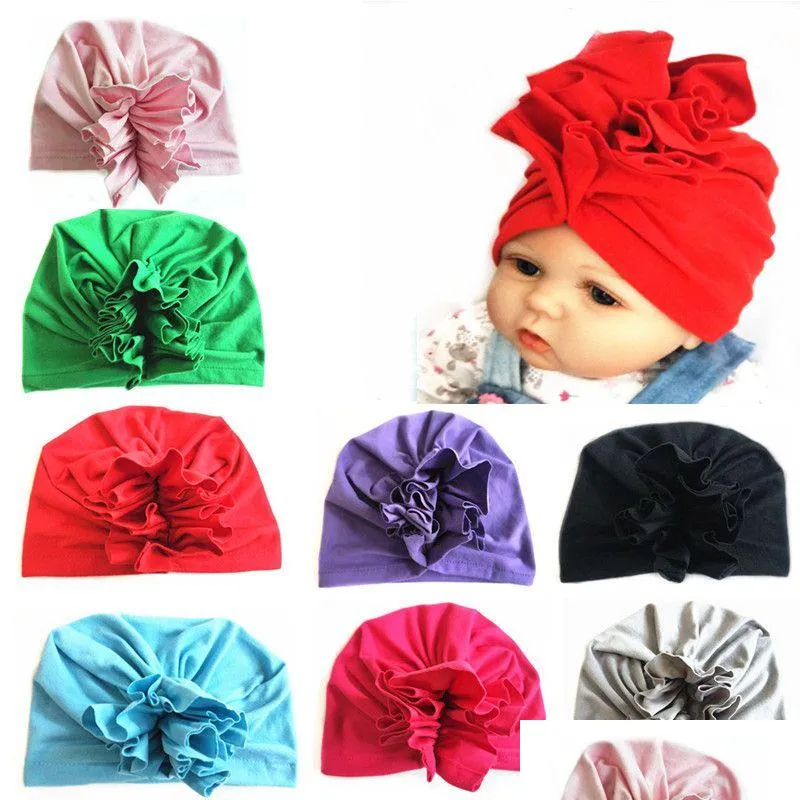 Beanie/Skull Caps Girls Baby Turban Solid Floral Toddler Head Lap India Style Infant Children Hat Cap HeadBands Drop Delivery Dhkqs