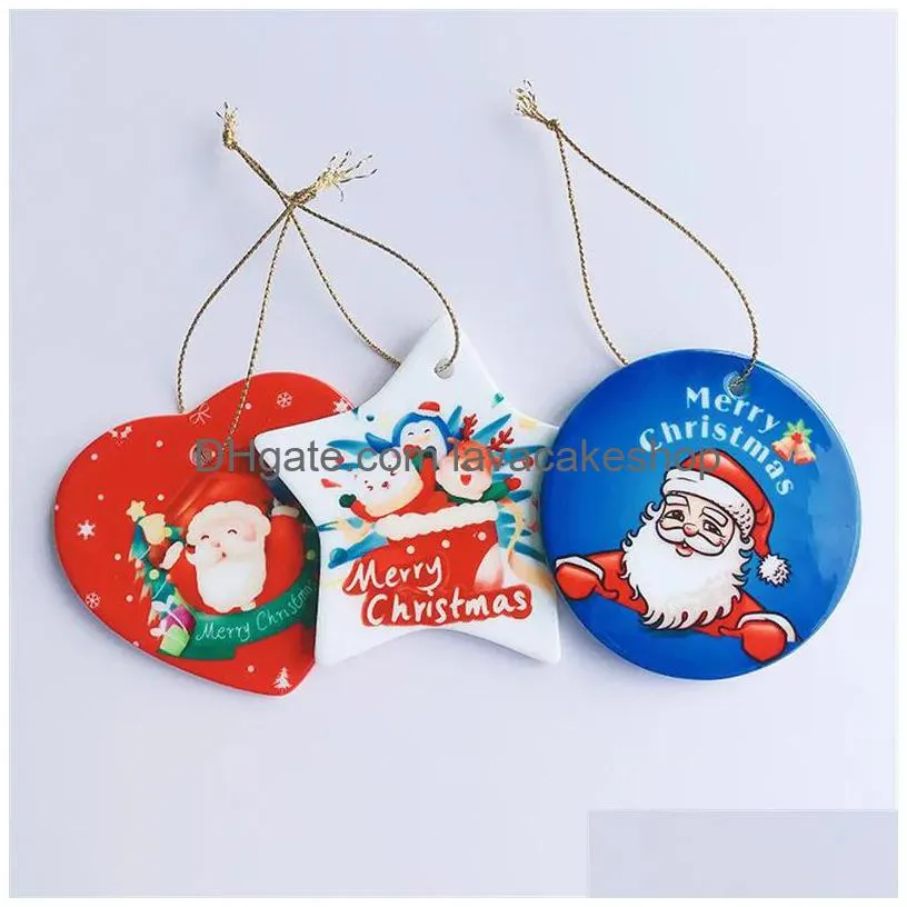 Autres fournitures de fête festives Sublimation Blanks Pendentif en céramique Décorations de Noël 3 pouces Transfert de chaleur Impression Céramique Ornement DHPKS