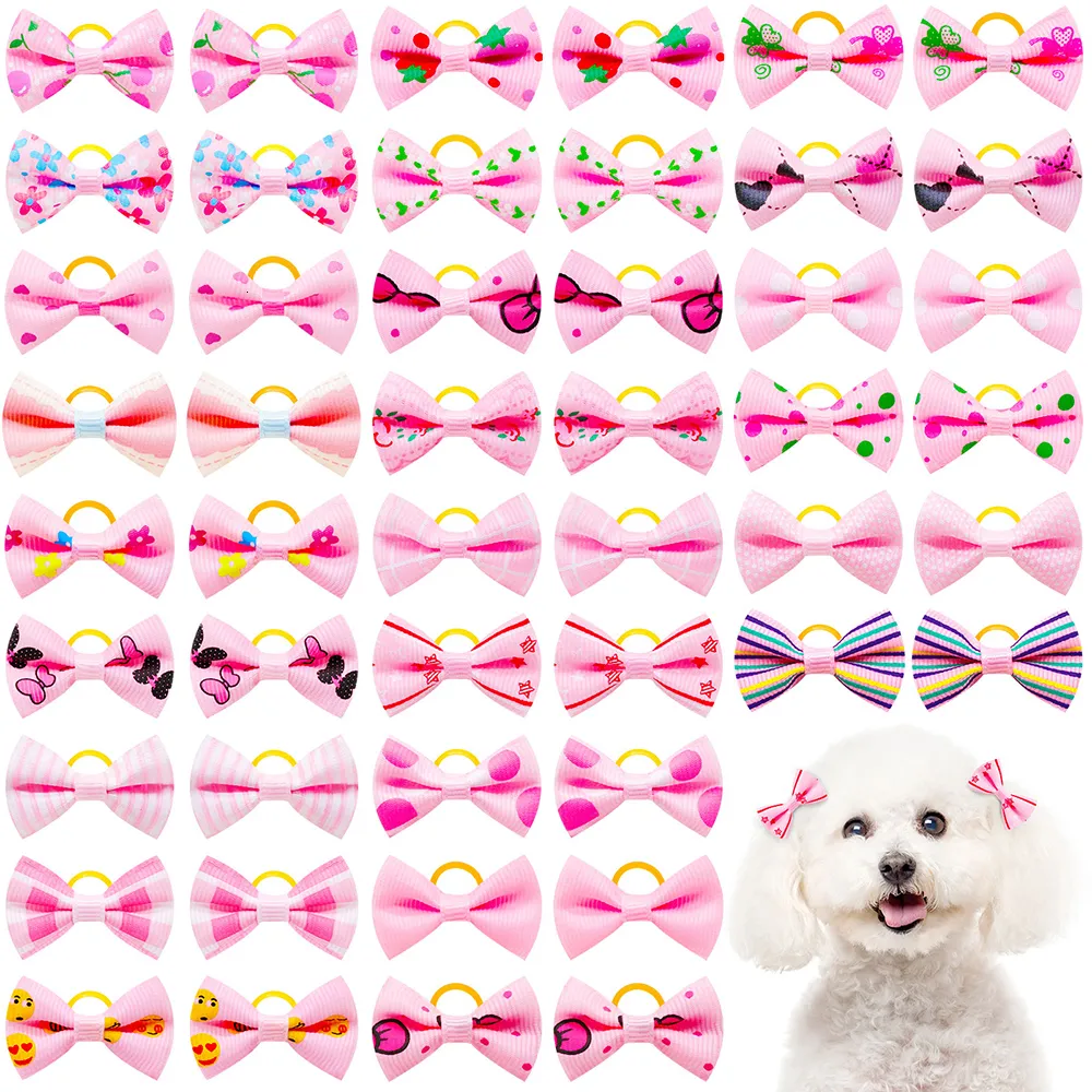 Dog Apparel 40pcs Pink Hair Bows Cat Grooming Puppy Accessories Rubber Bands For Small Pet Supplies 230914