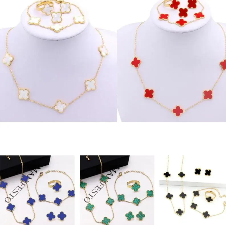 18k banhado a ouro luxo designer pulseira brincos colar conjuntos de jóias trevo de quatro folhas cleef fashional pingente natal presente de casamento