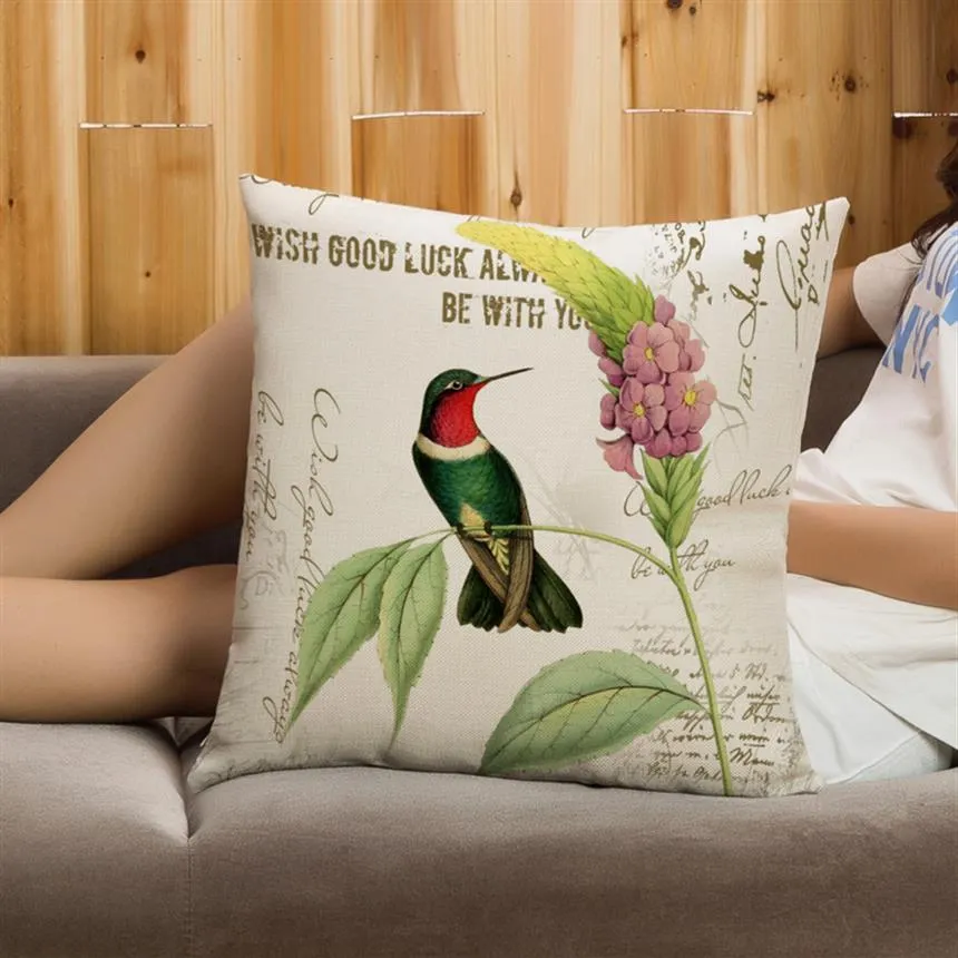 Almohada decorativa con estampado de doble cara de arte de pájaros, cojín creativo para muebles del hogar con funda de almohada de lino y algodón 17 7x17 7inc1894