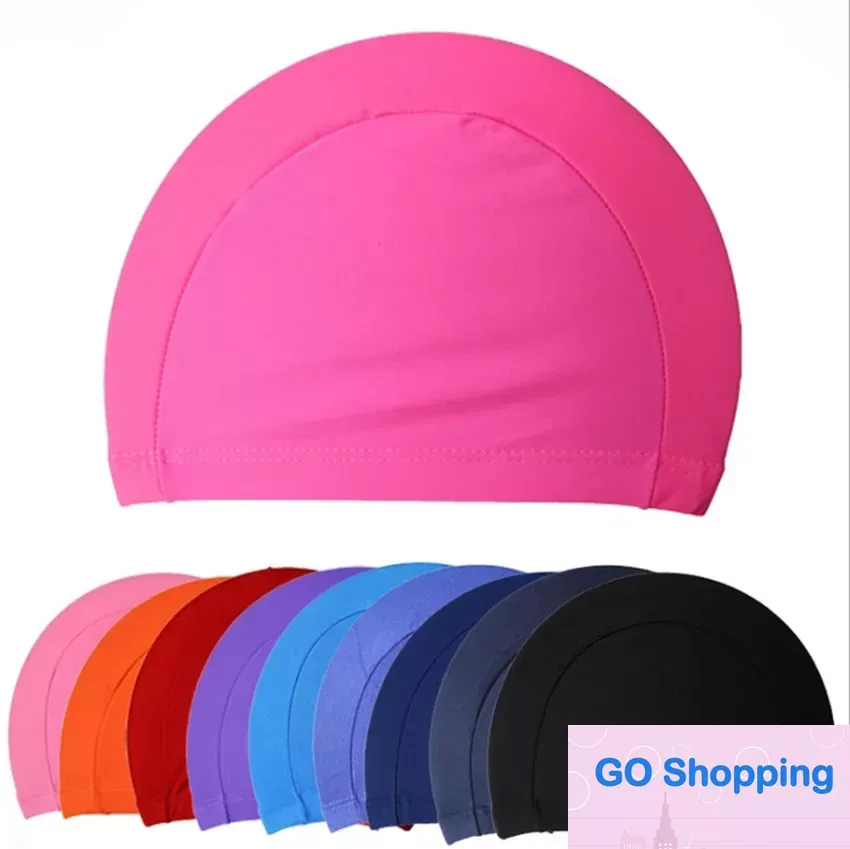 New Mens Candy colors Swimming caps unisex Nylon Cloth Adult Shower Caps waterproof bathing caps solid swim hat sea shipping