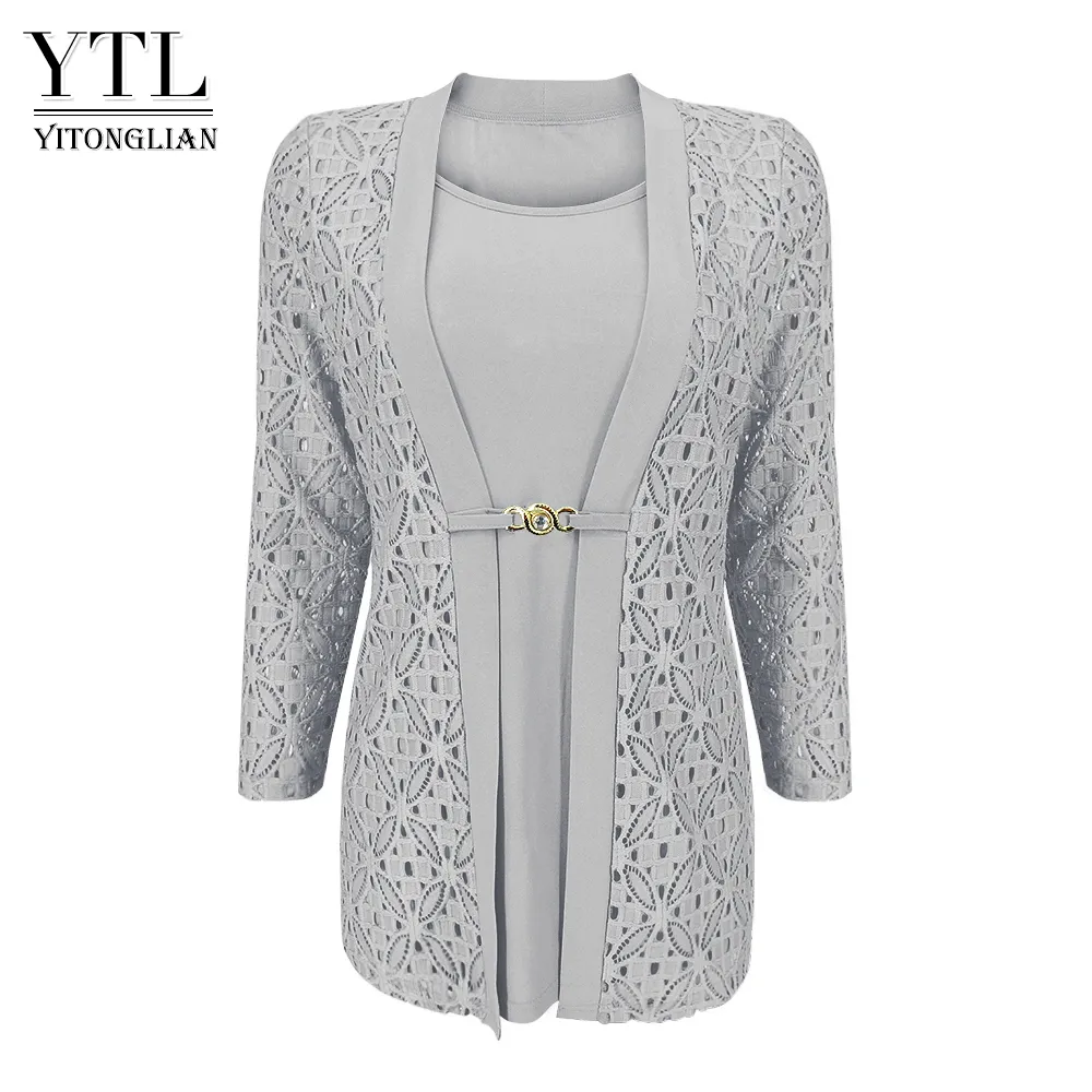 Women's Blouses Shirts YTL Woman Elegant Long Sleeve Hollow Crochet Plus Size Blouse Shirt Autumn Winter Tops for Work Office H384B 230915