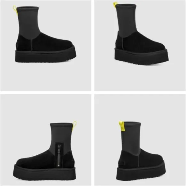 F24 Classic Dipper botas curtas de neve de couro de vaca fosco, meias elásticas de sola grossa e botas de neve para mulheres, novo tubo curto com zíper lateral, sapatos de pelúcia e algodão quente