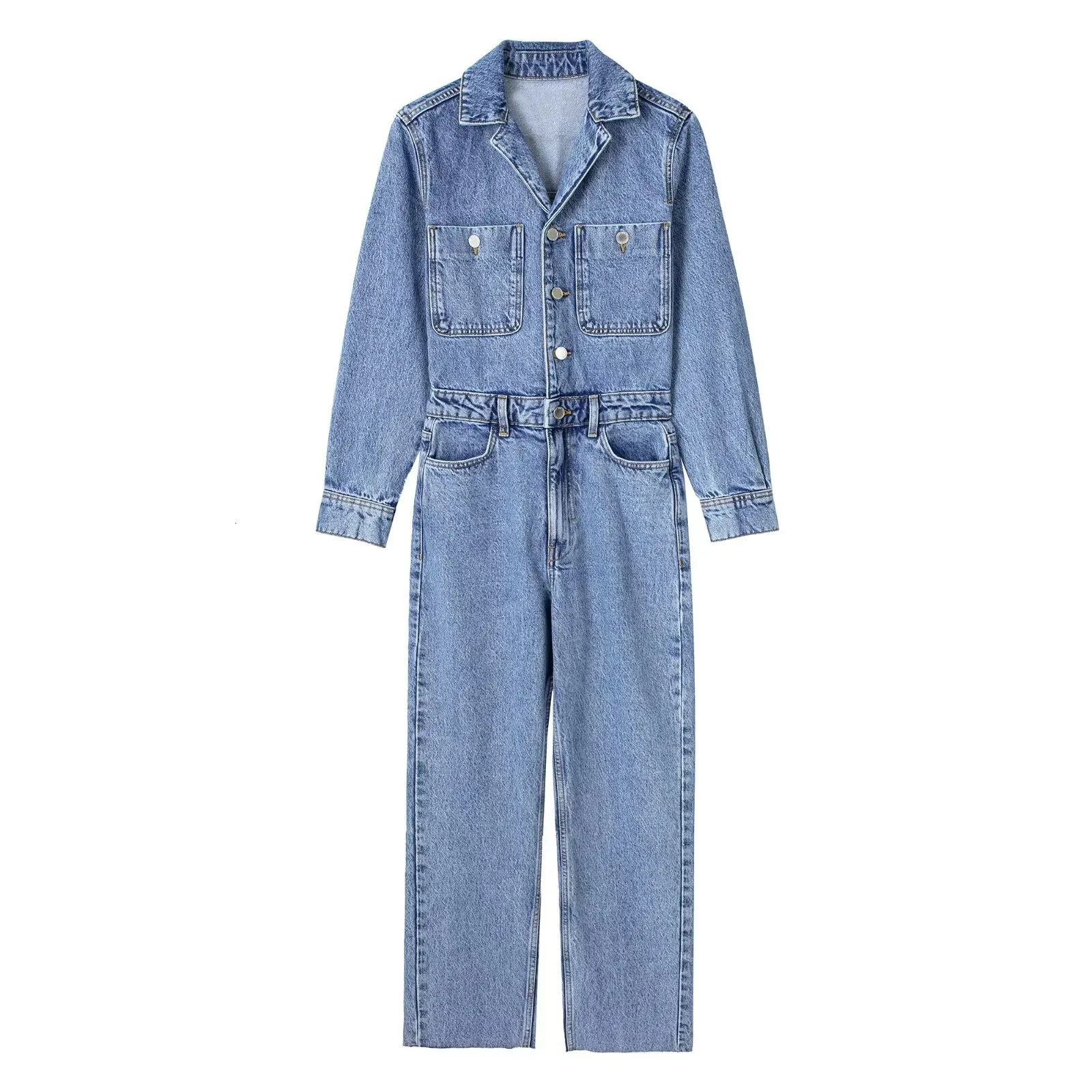 Frauen Overall Spielanzug Overall für Frauen 2023 Frühling und Herbst Kragen Tasche Hohe Taille Gerade Demin Romper Overalls 230915