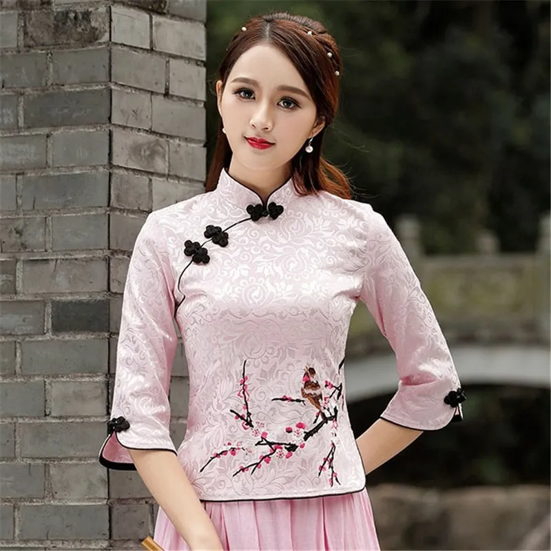 Vestidos Casuais Básicos Cheongsam Top Qipao Floral Elegante Roupas Tradicionais Chinesas para Mulheres Camisas Vestido Vestidos de Casamento Tang 230915