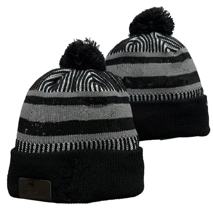 Confident Cuffed Knit Hat with Pom Winter Hats Football Beanies Sport 32 Teams Match Order Navy Striped Cuff Knitted Pom