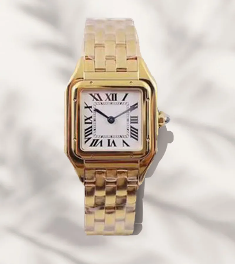 Zegarek dla kobiet kwarcowy męski zegarek mody kwadratowy czołg złoty metalowy pasek ze stali nierdzewnej.