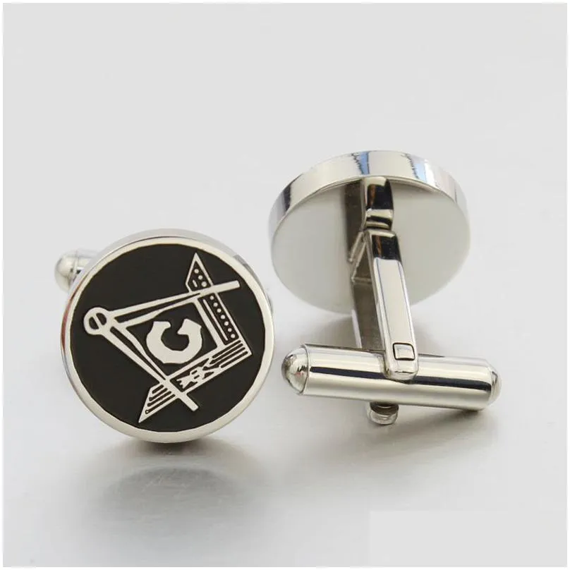 men`s silver masonic cuff links mens jewelry freemason mason symbol shirt cuff cufflinks with black oil drip wholesale factory