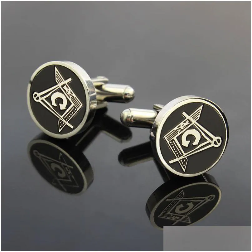 men`s silver masonic cuff links mens jewelry freemason mason symbol shirt cuff cufflinks with black oil drip wholesale factory