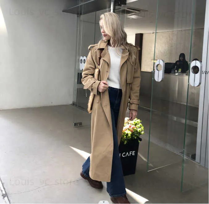 Trench da donna 2023 Autunno / Autunno Nuove donne di design Elegante trench lungo in cotone Giacca a vento femminile T230915