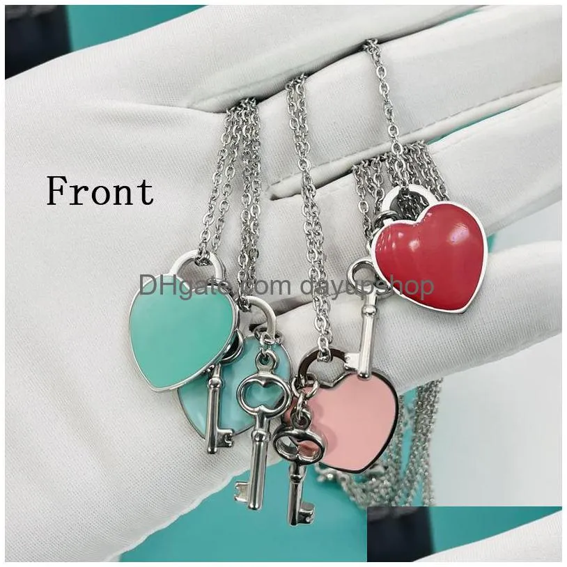 19Mm Grand Coeur Collier Femmes Or Rose Clé Amour Pendentif Acier Inoxydable Bleu Rose Vert Couple Bijoux Saint Valentin Cadeau De Noël Petite Amie