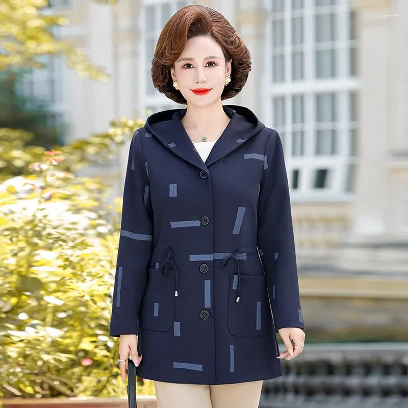 Płaszcz damski płaszcz z kapturem w średnim wieku dla kobiet cienki wiatraka luźna rozmiar górna moda odzieży wierzchniej 5xl wiosna i jesień