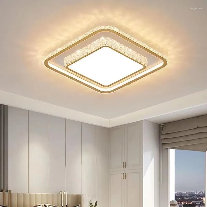 Ceiling Lights Modern Luxury Gold Crystal LED Living Room Dining Lustre Bedroom Lamp Square Chandelier Light Luz