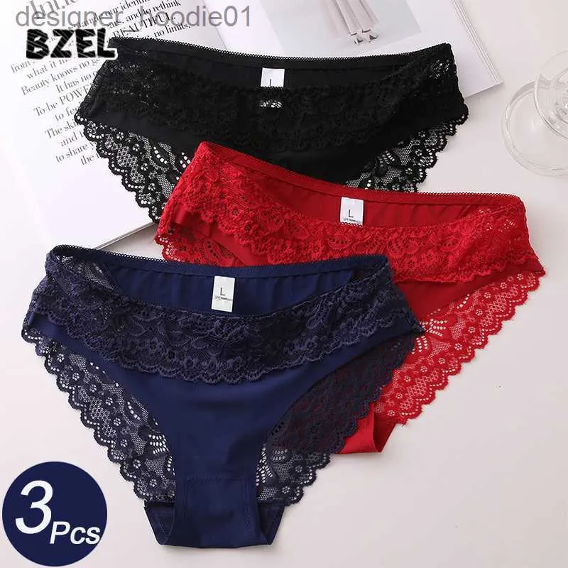 Womens Panties Womens Panties BZEL 3PcsLot Sexy femmes dentelle culottes sous-vêtements évider slips taille basse femme sans couture caleçon solide dame Lingerie culotte 23031