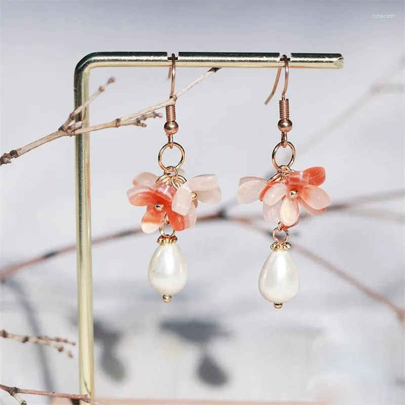 Boucles d'oreilles pendantes 1 paire, pendentif fleur rétro, crochets d'oreille, accessoires de décoration Hanfu, bijoux de Style chinois, cadeau pour femmes et filles