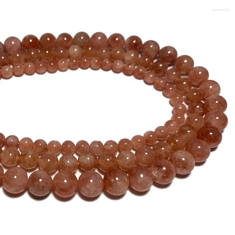 Beads Wholesale Round Orange Sun Stone Natural For Jewelry Making DIY Bracelet Necklace Charms 6/8/10MM 15''