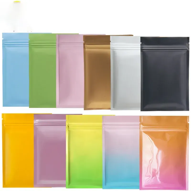 Partihandel grossist multi färg återförslutningsbar zip mylar väska matlagring aluminium folie väskor plastförpackningspåse lukt tätt påsar 100 st ll