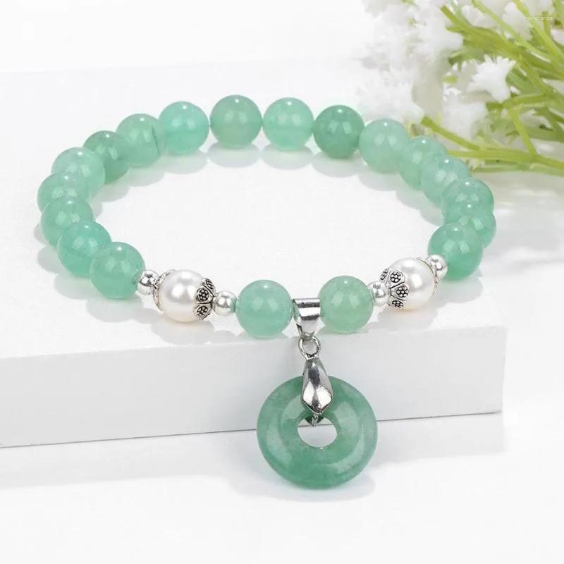 Strand Natural Stone Aventurine Quartz Crystal Beded Armband Round Donut Gem Charms Women Men Healing Smyckesfall