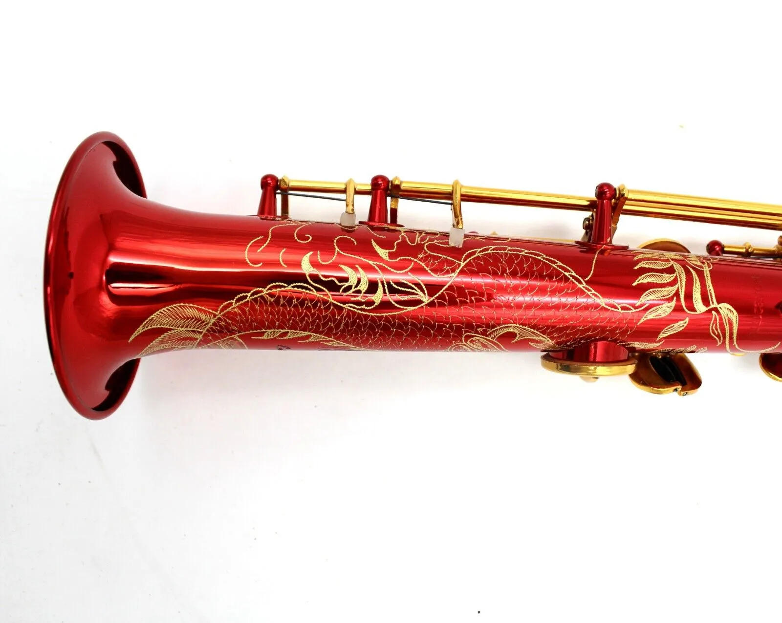 Eastern Music Shiny Red Lacquer One Piece Straight Soprano Saxophone With Case