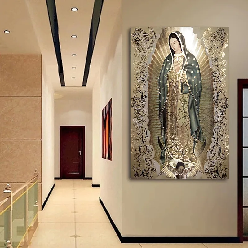 Large Framed Our Lady Of Guadalupe Portrait Canvas Wall Art Decor ...