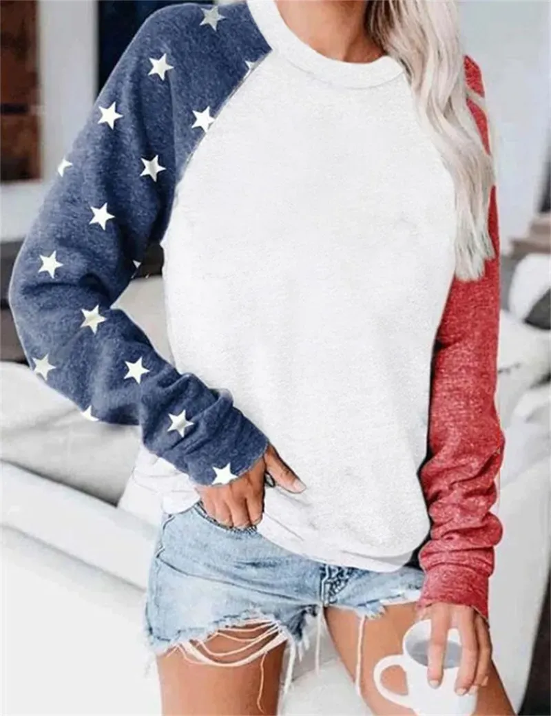 Sublimation Long Sleeve Sweatshirt Colorblock Tie Dye Printed Pullover Tops Crew Neck Shirts for Women