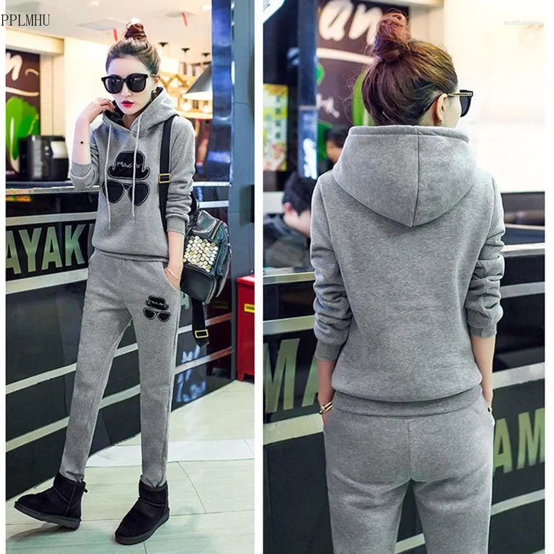 Dwuczęściowe spodnie Korean Jogging Tracksuit 2 Ostra kobiety jesienna zima plus aksamitne grube bluzy z długimi rękawami i garnitur