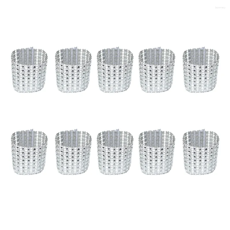 Guardanapo de mesa 25 pcs anel elegante com 8 fileiras strass bonito titular fivela decoração para festa de casamento (prata)