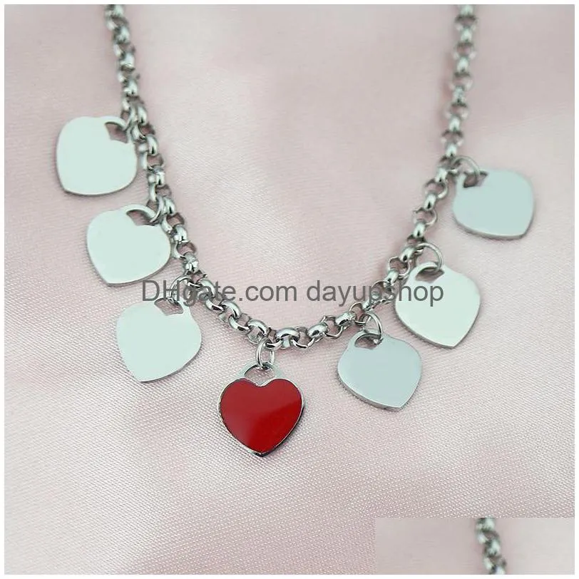 7 Hearts 10Mm Necklace Women Seven Stainless Steel Couple Blue Green Pink Red Pendant Jewelry Christmas Gifts For Woman Accessories Drop Del