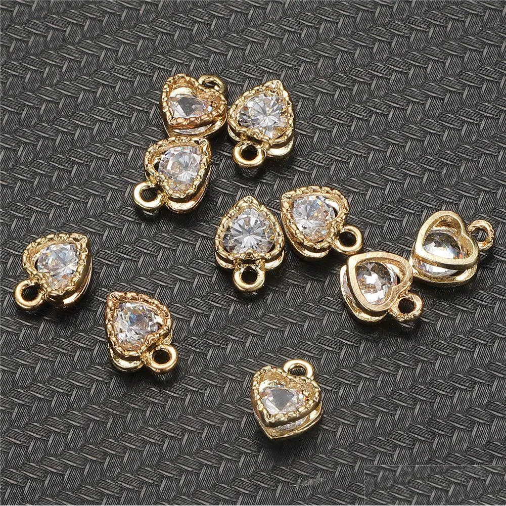 Charms 10Pcs/Lots Shining Small Zircon Pendants Heart Crystal For Jewelry Diy Making Accessories Drop Delivery Findings Components Dhgsy
