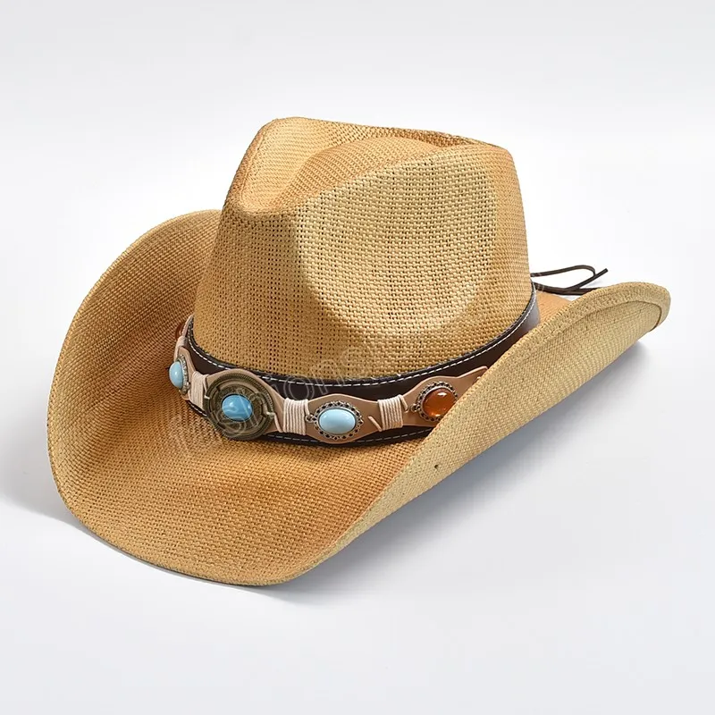 ورقة جديدة قبعة رعاة البقر الغربية للرجال نساء الصيف شاطئ شمس القبعات رعاة البقر الجاز قبعة Sombrero Hombre