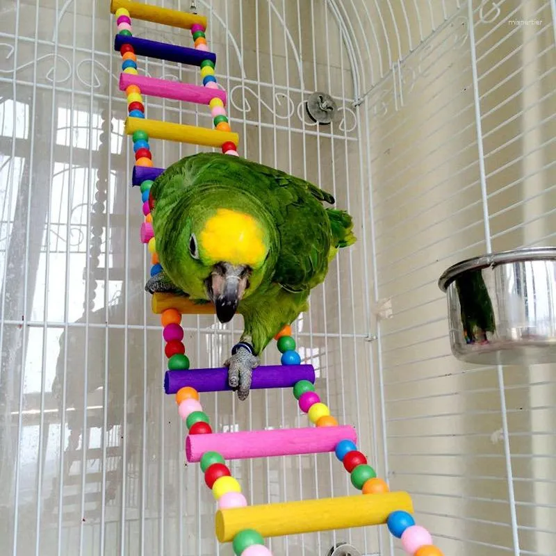 Outros suprimentos de pássaros pássaros animais de estimação pendurados bolas coloridas brinquedo de escalada 1 pcs papagaios escadas com brinquedos de madeira natural