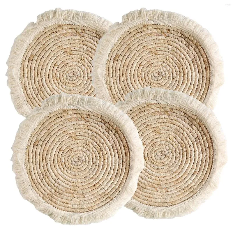 Tapetes de mesa 4 peças para cozinha, decoração redonda, pratos, suporte de pote, trivets, protetor trançado de palha, bancada, cozimento, 25cm de diâmetro