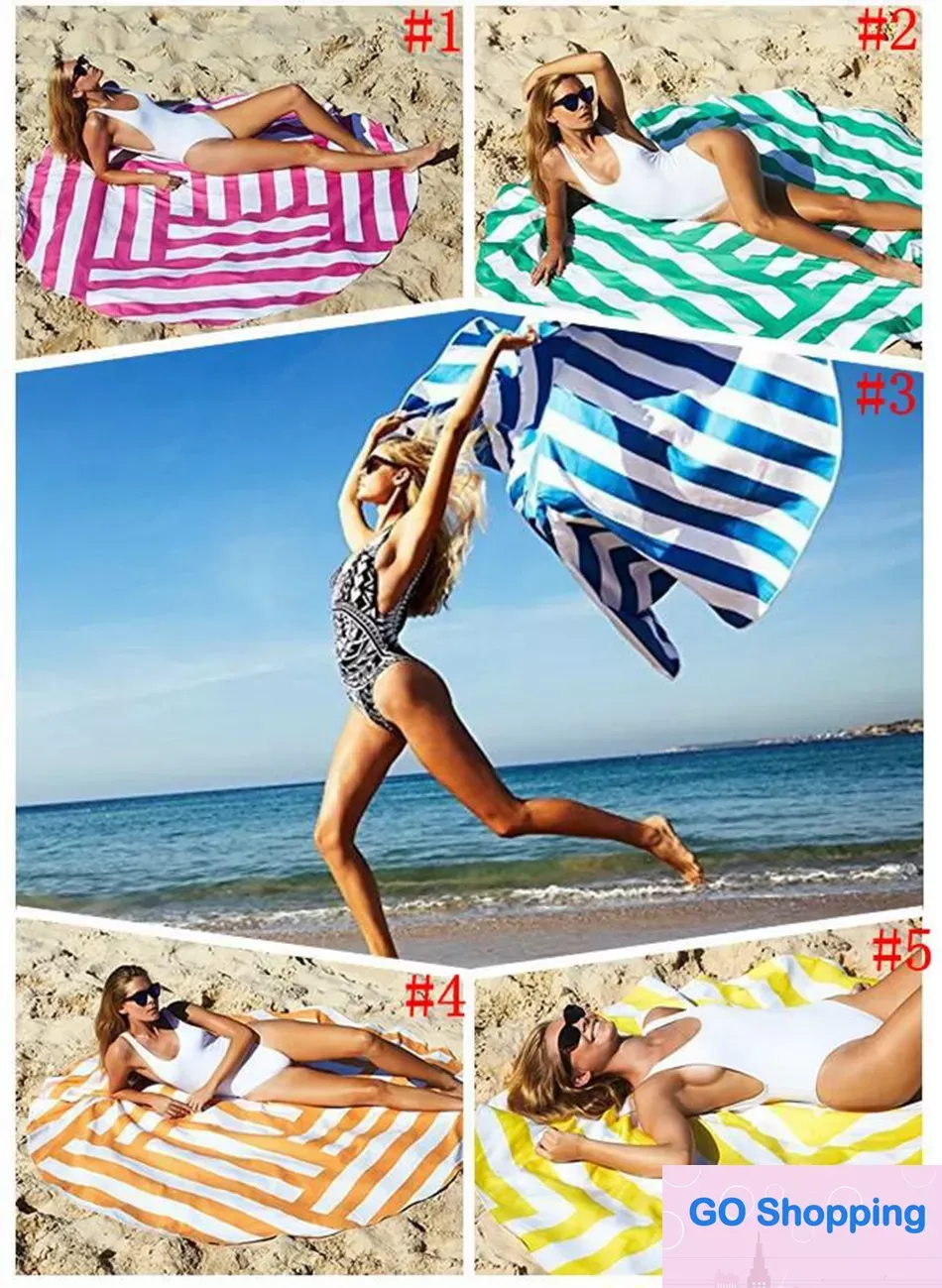 Serviette de plage imprimée à rayures simples, séchage de bain de voyage, sport, natation, tapis de Yoga corporel, serviettes de plage à rayures