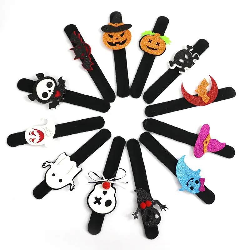 UPS Party Favor Halloween Slap Bracelets Spider Pumpkin Ghost Sequin Bands Bracelet Retro Slap Band for Kids Adults Halloween Party Favors Decoration Gift JJ 9.15