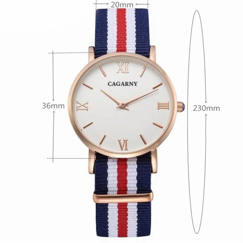 CAGARNY Watches Women Fashion Quartzc watch Clock Woman Rose Gold Ultra Thin Case Nylon Watchband Casual Ladies274u