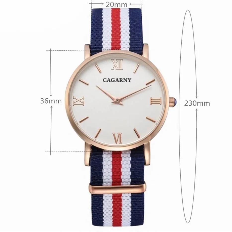 Cagarny relógios femininos moda quartzc relógio mulher rosa ouro ultra fino caso pulseira de náilon casual senhoras274u