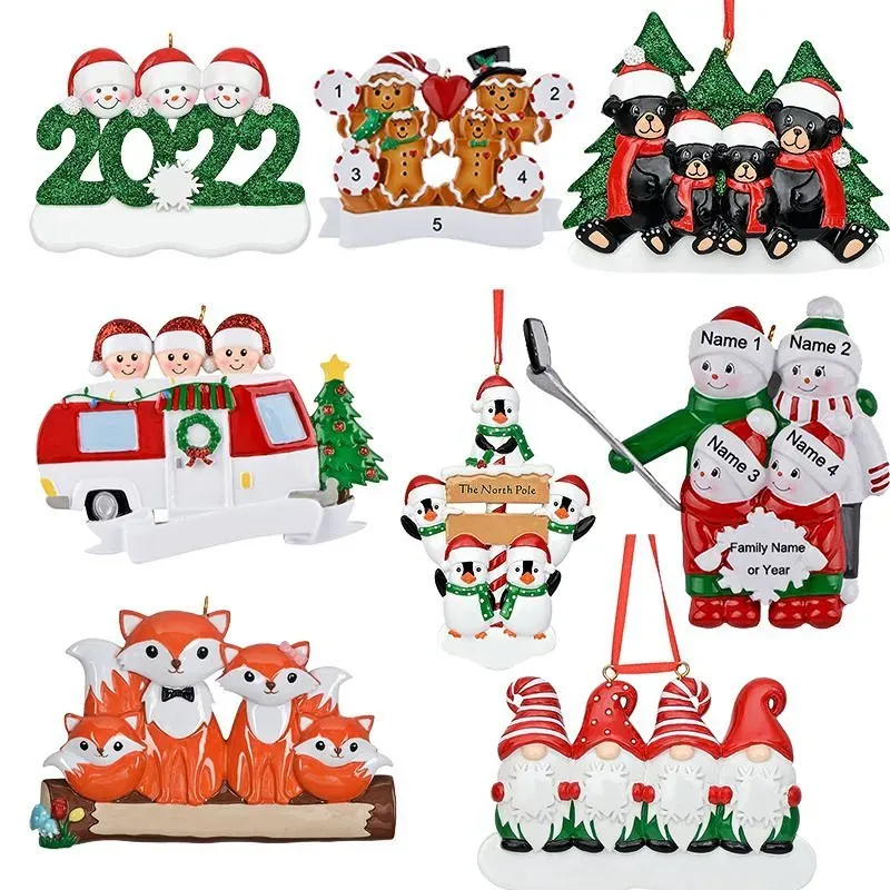 UPS Stock New Personalized Christmas Family Resin Ornament 8 Styles DIY اسم XMAS TREE DERICATION HOMITIONS 1011JJ 9.15