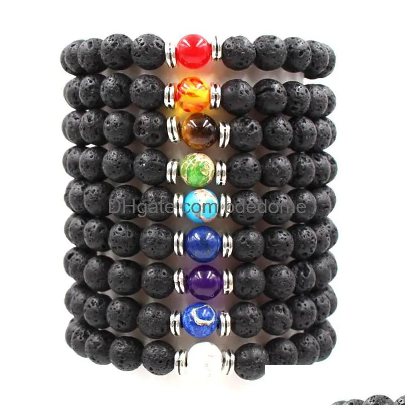 Beaded 9 Color Lava Rock Chain Bangle Essential Oil Diffuser Stone Chakra Charm Bracelet For Women Men S Fashion Aromatherapy Crafts D Dhuvq